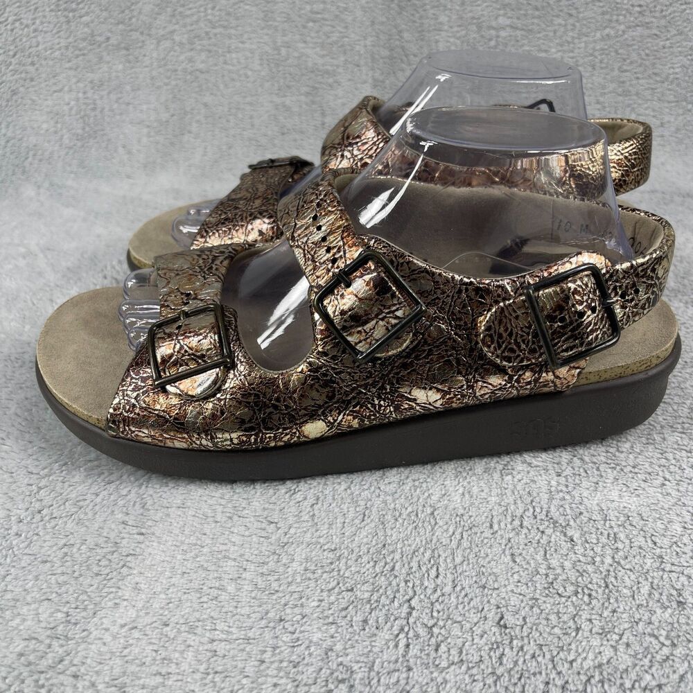 SAS Sandals Women 10 Bronze Ginger Metallic Crackle Comfort Slingback - Picture 2 of 9